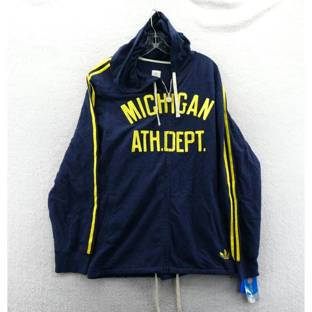 Michigan Wolverines Hoodie Mens Large Blue Yellow Retro Adidas‎ College Vtg New